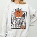 Medium Ash Light Gray Pumpkin Head Skeleton Coffee Witch Aesthetic Meme Halloween Spooky Costume Sweatshirt