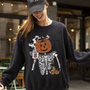 XXL Black Pumpkin Head Skeleton Coffee Witch Aesthetic Meme Halloween Spooky Costume Sweatshirt