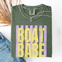 Small Moss Dark Green Boat Babe Beach Ready Vacation Sunshine Summer Fun Edition Coastal Living Comfort Colors Tee