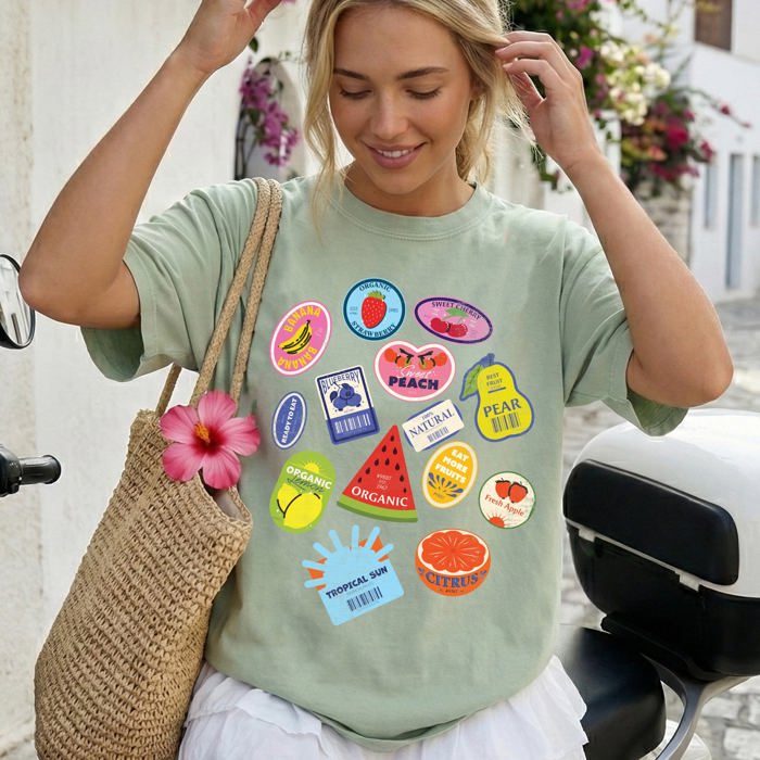 Cute Fruit Labels Rio Colorful Beach Ready Vacation Sunshine Summer Fun Comfort Colors Tee
