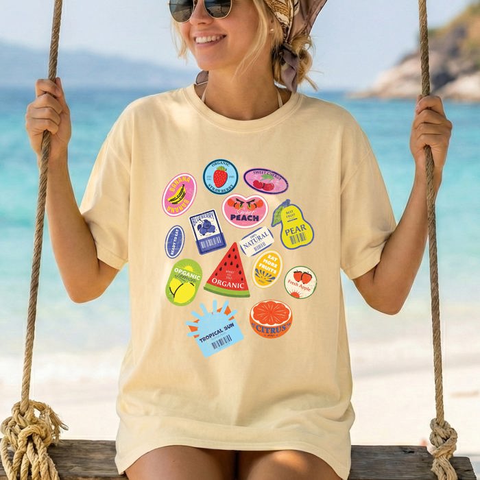 Cute Fruit Labels Rio Colorful Beach Ready Vacation Sunshine Summer Fun Comfort Colors Tee