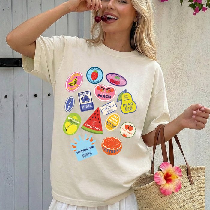 Cute Fruit Labels Rio Colorful Beach Ready Vacation Sunshine Summer Fun Comfort Colors Tee