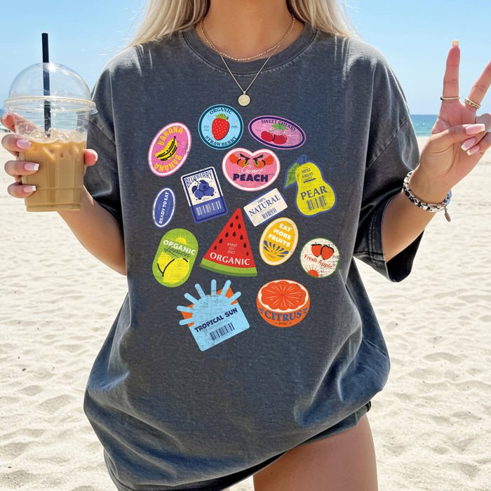 Cute Fruit Labels Rio Colorful Beach Ready Vacation Sunshine Summer Fun Comfort Colors Tee