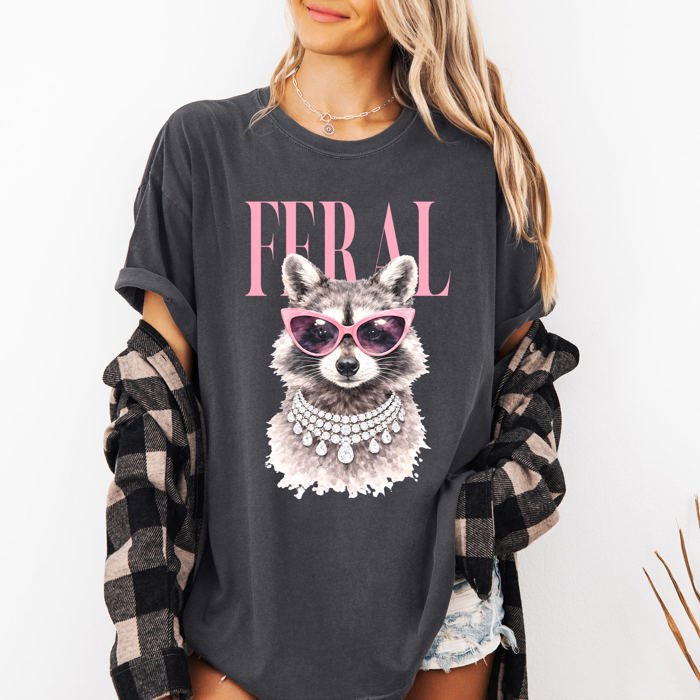 Feral Raccoon Fashion Forward Coastal Vibe With Playful Style And Sunset Seaside Adventure Comfort Colors Tee