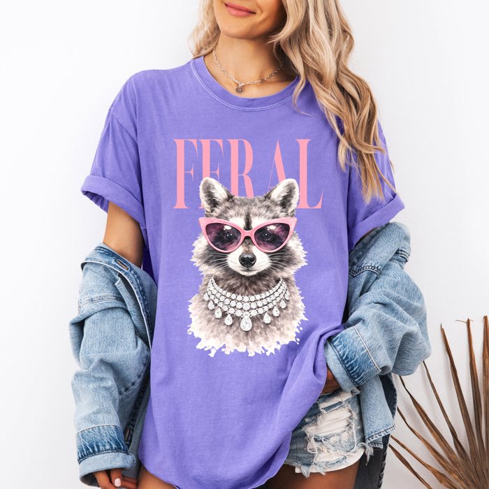 Feral Raccoon Fashion Forward Coastal Vibe With Playful Style And Sunset Seaside Adventure Comfort Colors Tee