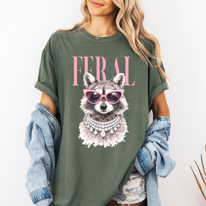 Feral Raccoon Fashion Forward Coastal Vibe With Playful Style And Sunset Seaside Adventure Comfort Colors Tee