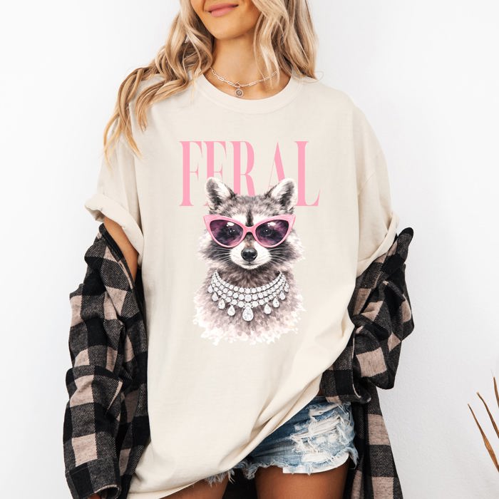 Feral Raccoon Fashion Forward Coastal Vibe With Playful Style And Sunset Seaside Adventure Comfort Colors Tee