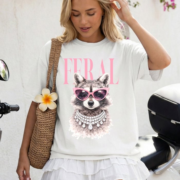 Feral Raccoon Fashion Forward Coastal Vibe With Playful Style And Sunset Seaside Adventure Comfort Colors Tee