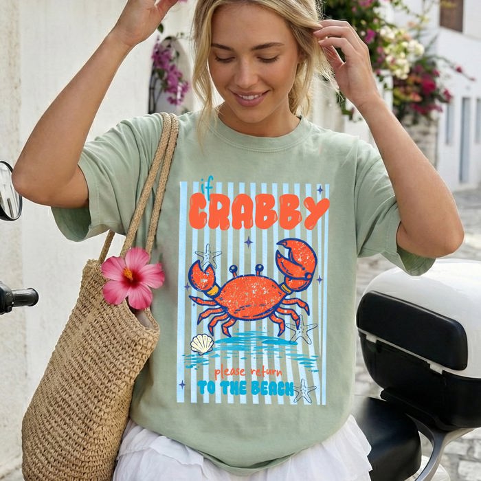 If Crabby Return To Beach, Blue Strips, Beach Ready, Vacation, Sunshine, Summer Fun Comfort Colors Tee