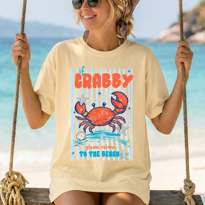 If Crabby Return To Beach, Blue Strips, Beach Ready, Vacation, Sunshine, Summer Fun Comfort Colors Tee