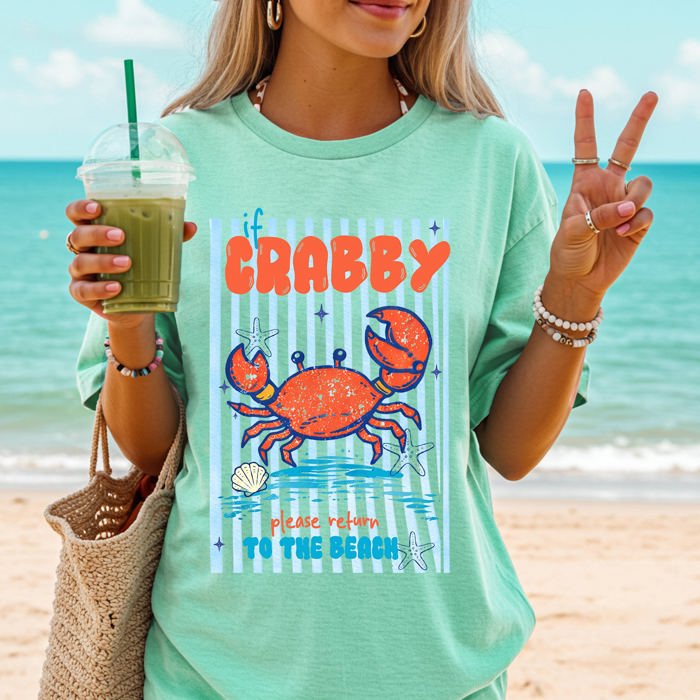 If Crabby Return To Beach, Blue Strips, Beach Ready, Vacation, Sunshine, Summer Fun Comfort Colors Tee