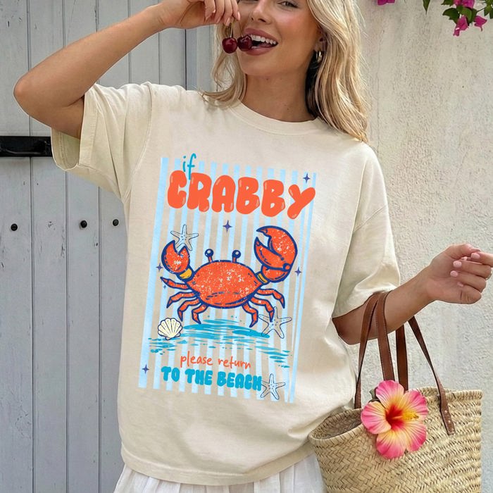 If Crabby Return To Beach, Blue Strips, Beach Ready, Vacation, Sunshine, Summer Fun Comfort Colors Tee