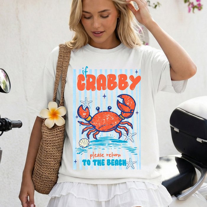 If Crabby Return To Beach, Blue Strips, Beach Ready, Vacation, Sunshine, Summer Fun Comfort Colors Tee