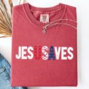 XXXL Crimson Red Jesus Saves USA Patriotic Independence Day America Gospel Message Comfort Colors Tee