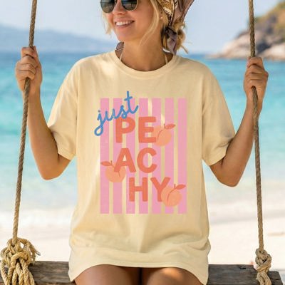 Just Peachy Rio Fruit Pastels Summer Vibes Playful Fashion Forward Comfort Colors Tee