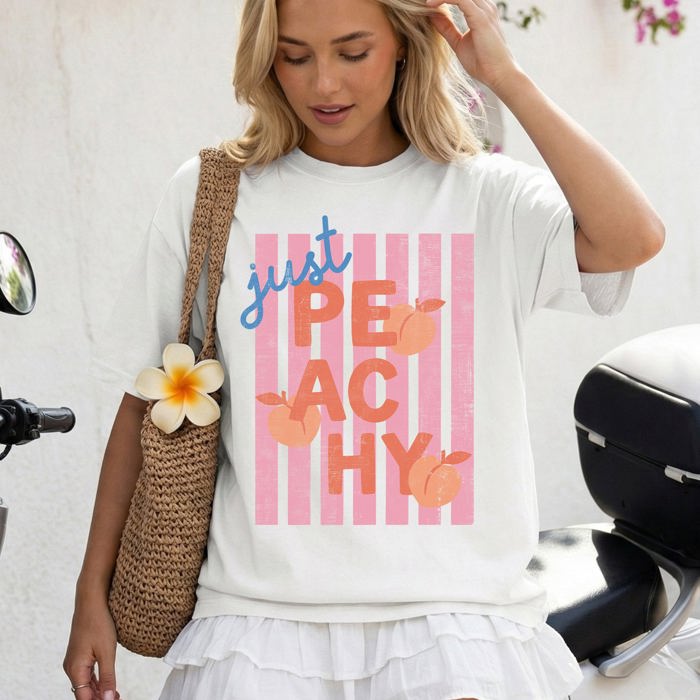 Just Peachy Rio Fruit Pastels Summer Vibes Playful Fashion Forward Comfort Colors Tee