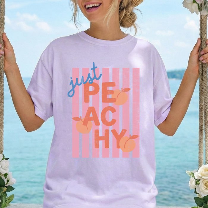Just Peachy Rio Fruit Pastels Summer Vibes Playful Fashion Forward Comfort Colors Tee
