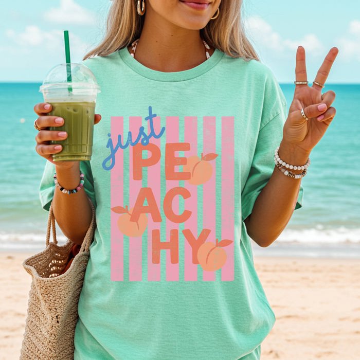 Just Peachy Rio Fruit Pastels Summer Vibes Playful Fashion Forward Comfort Colors Tee