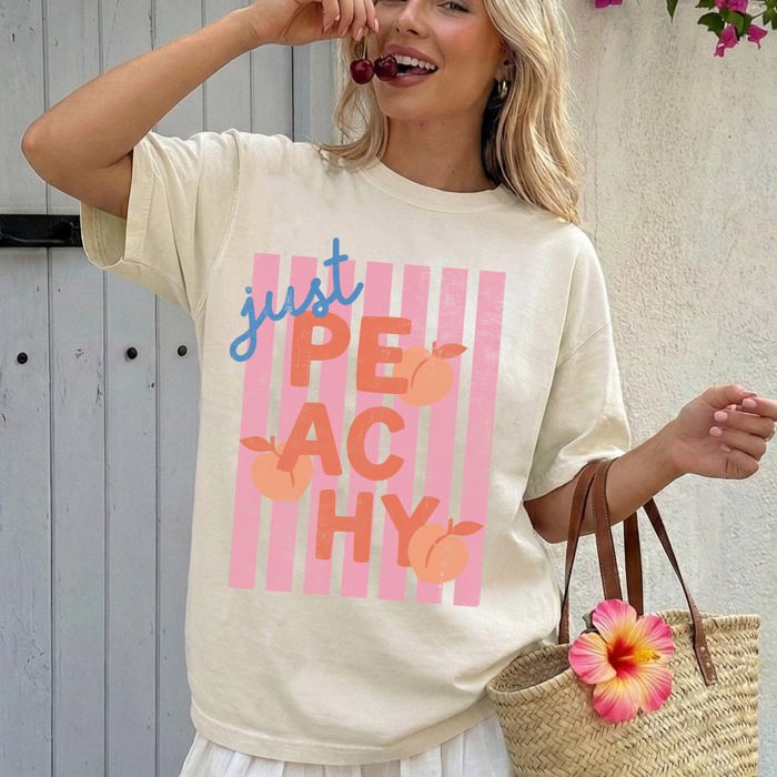 Just Peachy Rio Fruit Pastels Summer Vibes Playful Fashion Forward Comfort Colors Tee