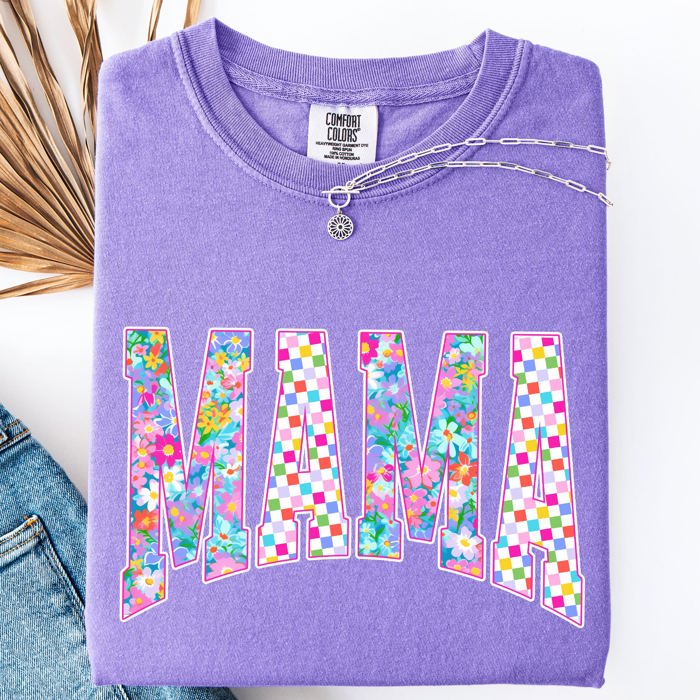Mama Colorful Floral Patterns Bright Summer Beach Vacation Mood Floral Design Comfort Colors Tee