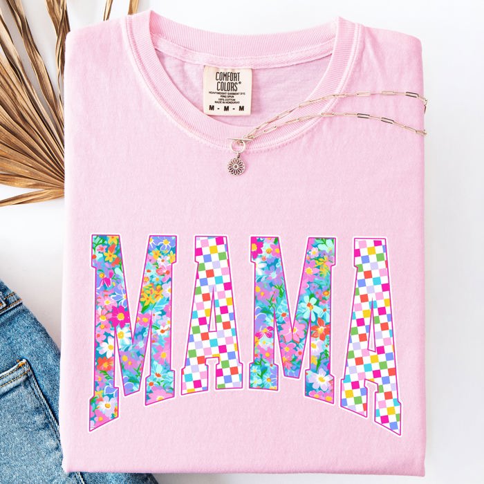Mama Colorful Floral Patterns Bright Summer Beach Vacation Mood Floral Design Comfort Colors Tee