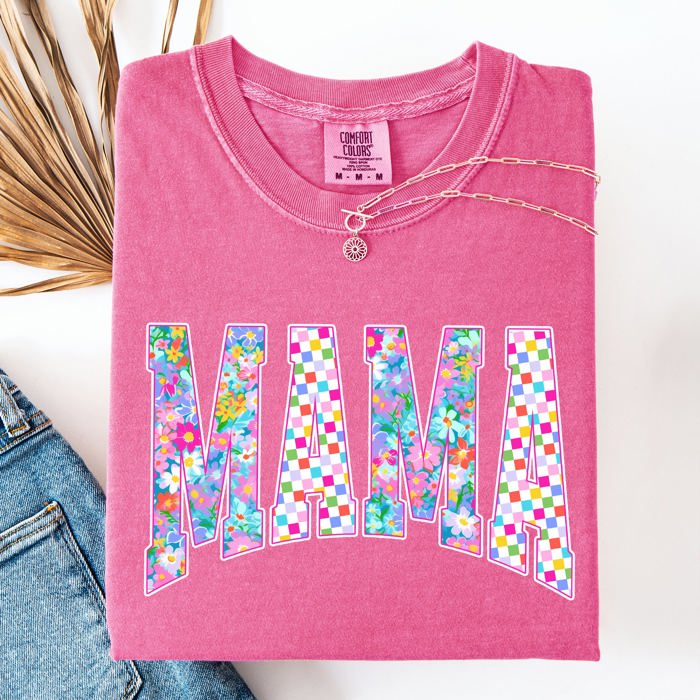 Mama Colorful Floral Patterns Bright Summer Beach Vacation Mood Floral Design Comfort Colors Tee