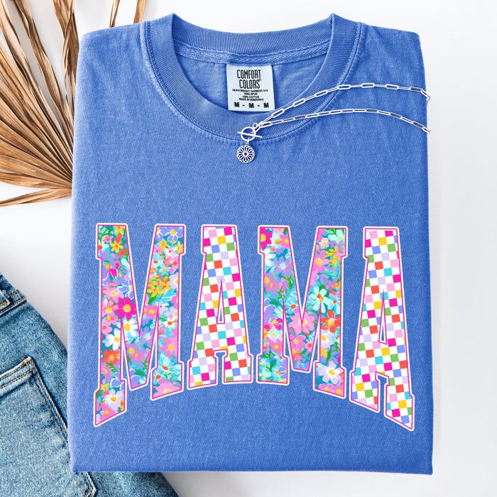 Mama Colorful Floral Patterns Bright Summer Beach Vacation Mood Floral Design Comfort Colors Tee