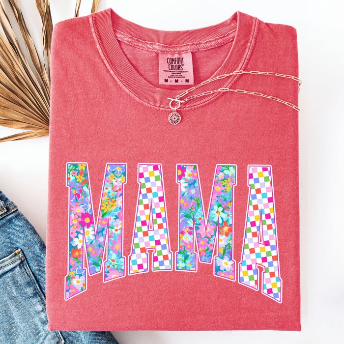 Mama Colorful Floral Patterns Bright Summer Beach Vacation Mood Floral Design Comfort Colors Tee