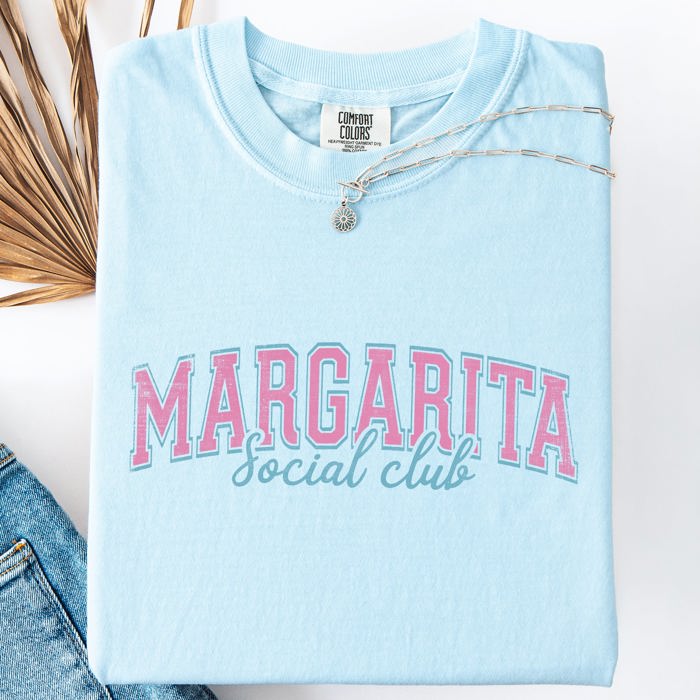 Margarita Social Club Beach Ready Sunshine Summer Fun Floral Motif Comfort Colors Tee