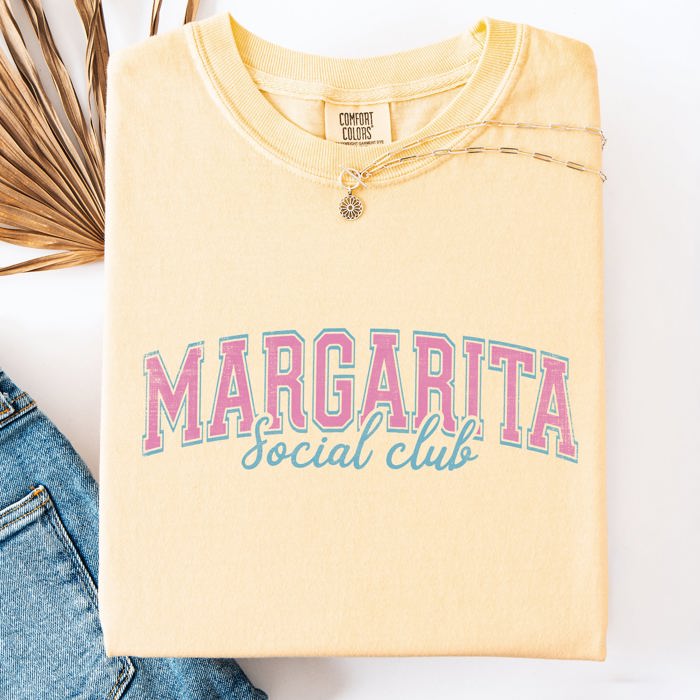 Margarita Social Club Beach Ready Sunshine Summer Fun Floral Motif Comfort Colors Tee