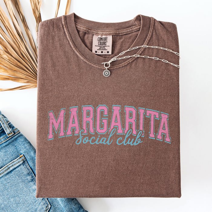 Margarita Social Club Beach Ready Sunshine Summer Fun Floral Motif Comfort Colors Tee
