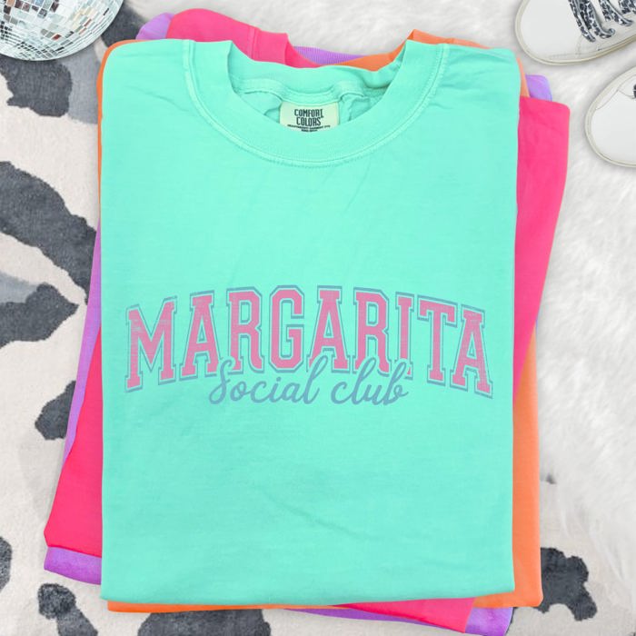 Margarita Social Club Beach Ready Sunshine Summer Fun Floral Motif Comfort Colors Tee