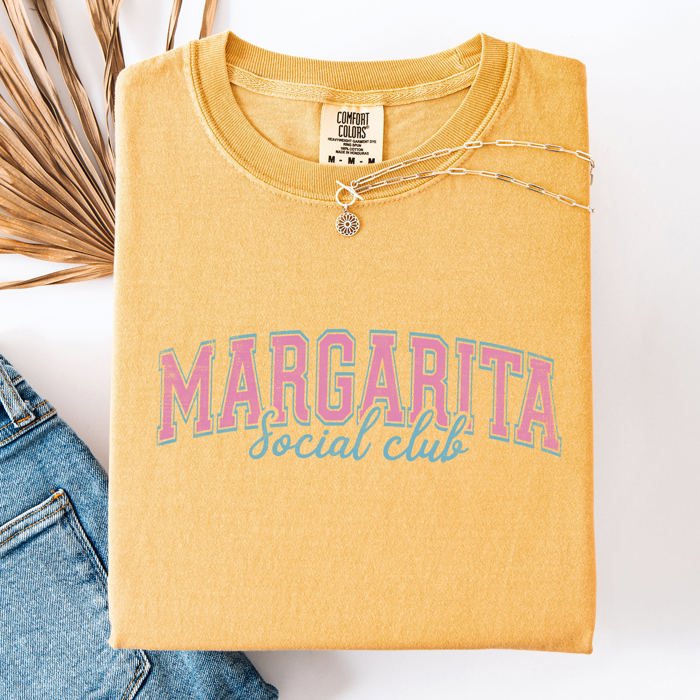 Margarita Social Club Beach Ready Sunshine Summer Fun Floral Motif Comfort Colors Tee