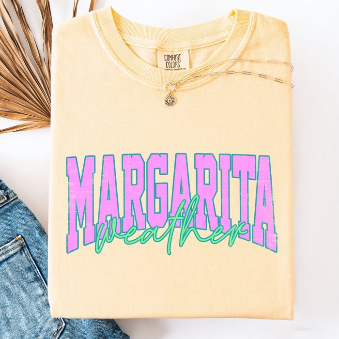 Margarita Weather Beach Ready Vacation Sunshine Summer Fun Floral Pastel Comfort Colors Tee