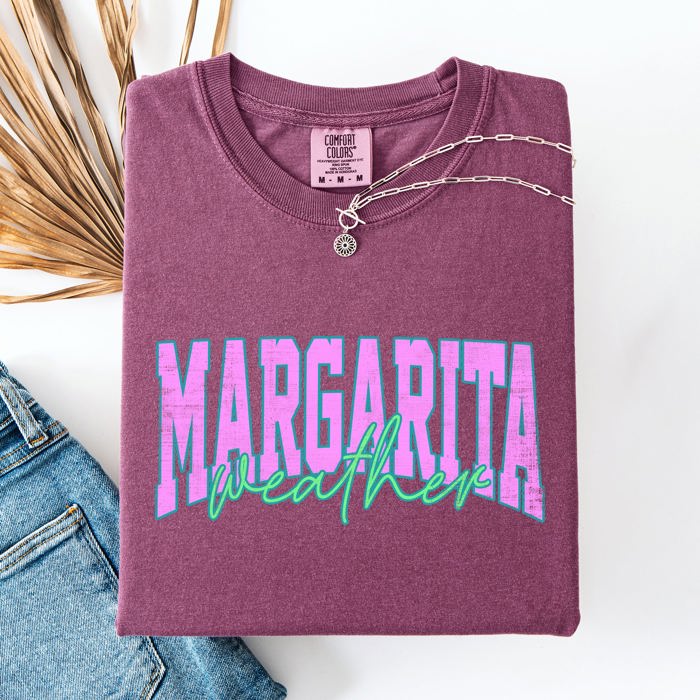 Margarita Weather Beach Ready Vacation Sunshine Summer Fun Floral Pastel Comfort Colors Tee