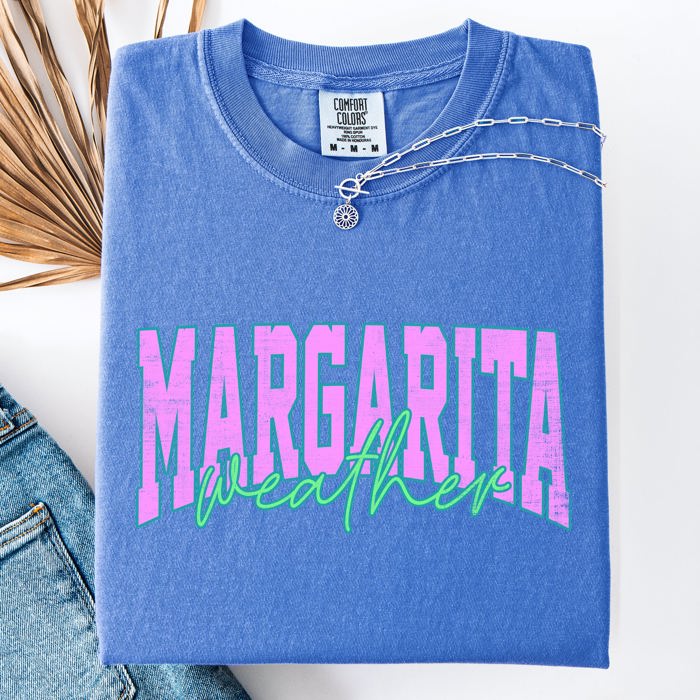 Margarita Weather Beach Ready Vacation Sunshine Summer Fun Floral Pastel Comfort Colors Tee