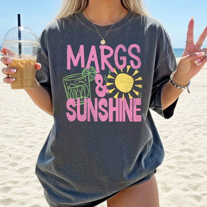 Margs and Sunshine Margaritas Beach Ready Vacation Sunshine Summer Fun Comfort Colors Tee