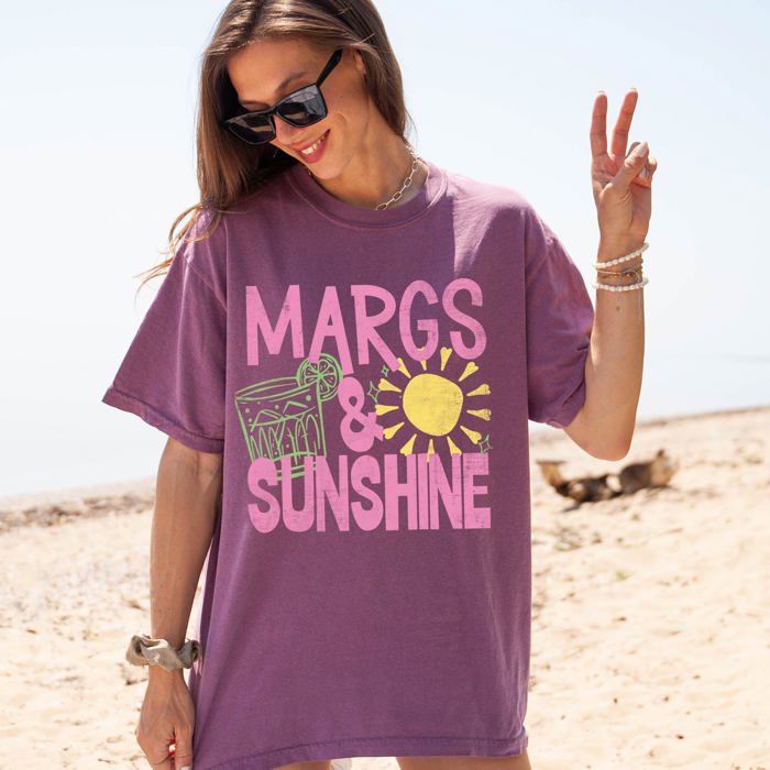Margs and Sunshine Margaritas Beach Ready Vacation Sunshine Summer Fun Comfort Colors Tee