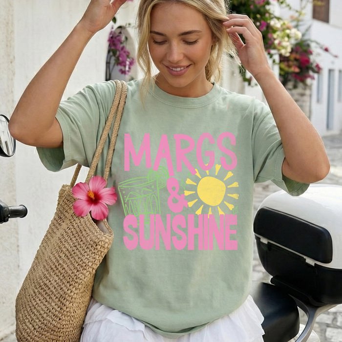 Margs and Sunshine Margaritas Beach Ready Vacation Sunshine Summer Fun Comfort Colors Tee