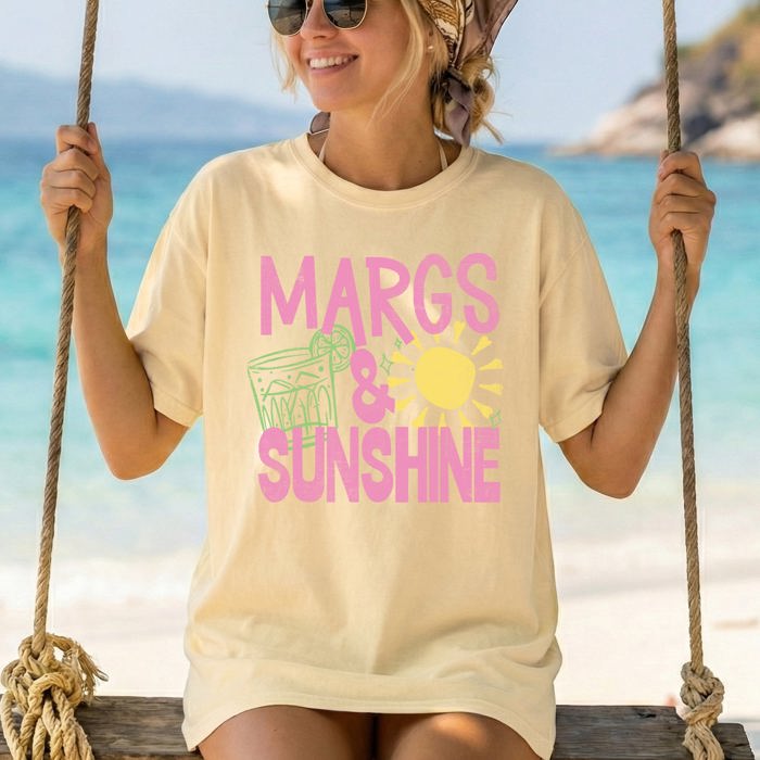 Margs and Sunshine Margaritas Beach Ready Vacation Sunshine Summer Fun Comfort Colors Tee