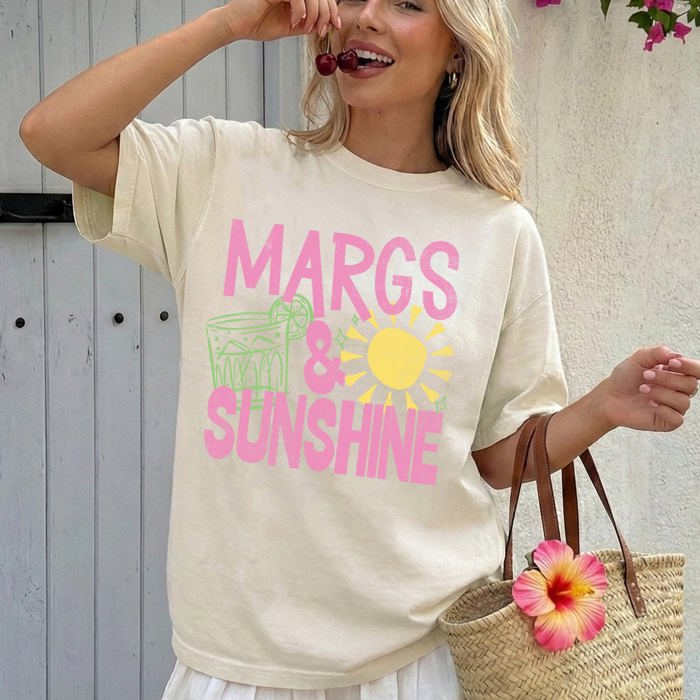 Margs and Sunshine Margaritas Beach Ready Vacation Sunshine Summer Fun Comfort Colors Tee