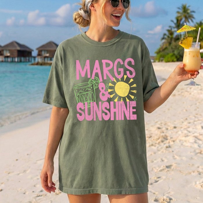 Margs and Sunshine Margaritas Beach Ready Vacation Sunshine Summer Fun Comfort Colors Tee