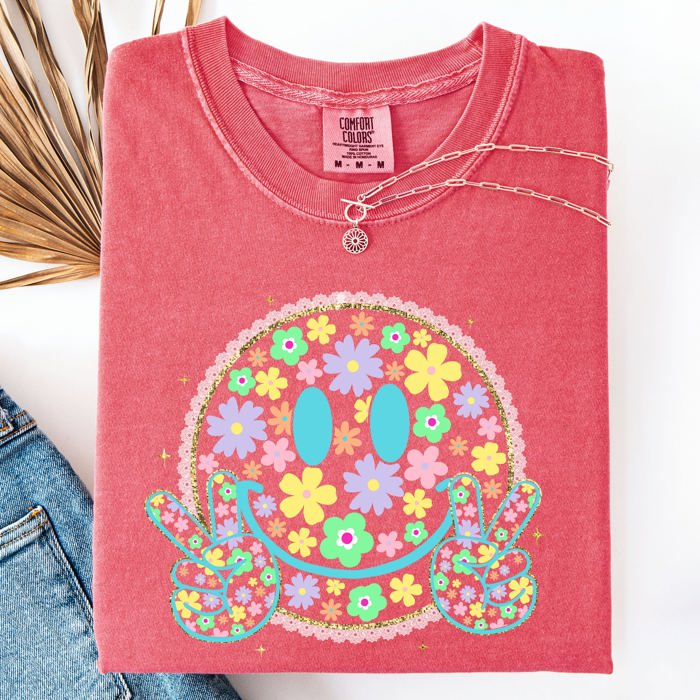 Pastel Retro Smiley Face Beach Ready Vacation Sunshine Summer Fun Comfort Colors Tee