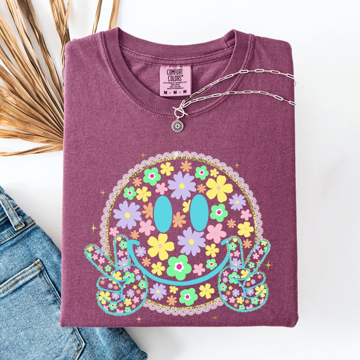 Pastel Retro Smiley Face Beach Ready Vacation Sunshine Summer Fun Comfort Colors Tee