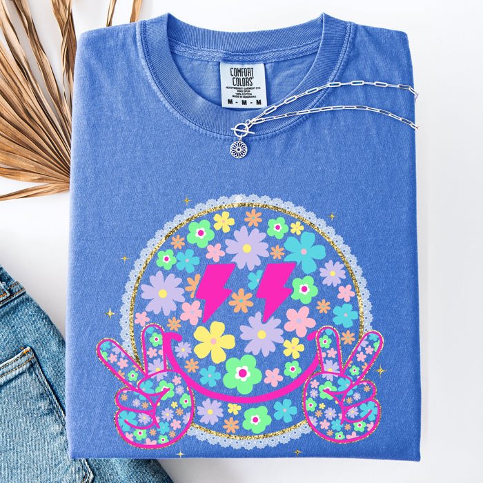 Pastel Retro Smiley Face Bolts Beach Ready Vacation Sunshine Summer Fun Comfort Colors Tee