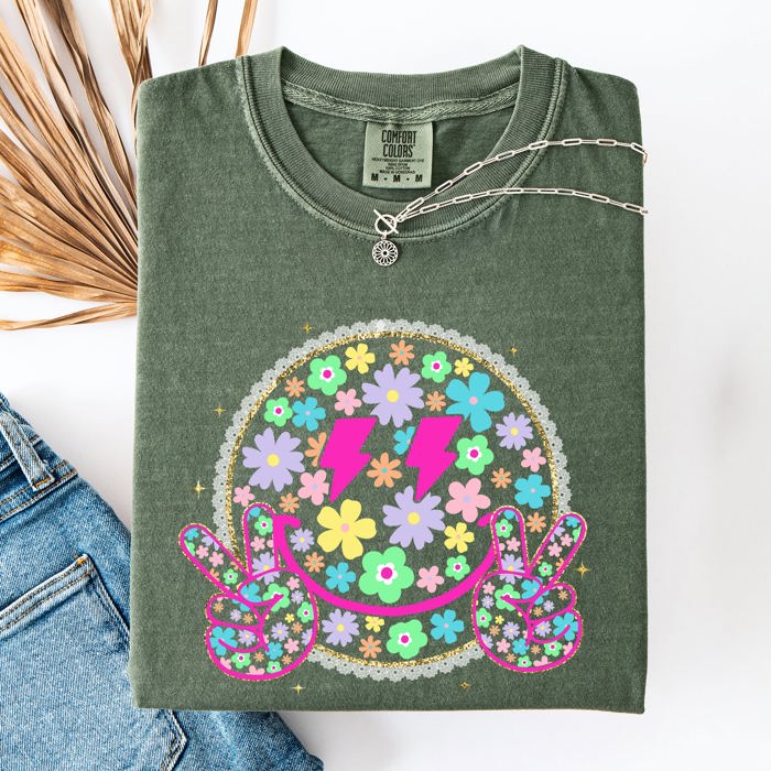Pastel Retro Smiley Face Bolts Beach Ready Vacation Sunshine Summer Fun Comfort Colors Tee