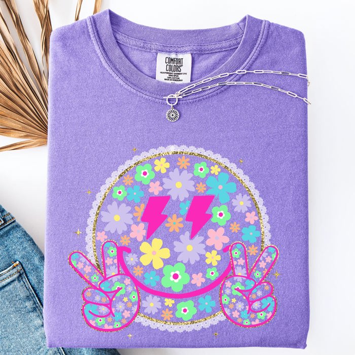 Pastel Retro Smiley Face Bolts Beach Ready Vacation Sunshine Summer Fun Comfort Colors Tee