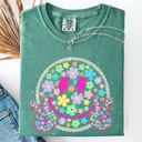Small Light Green Pastel Retro Smiley Face Bolts Beach Ready Vacation Sunshine Summer Fun Comfort Colors Tee