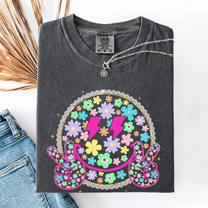 Pastel Retro Smiley Face Bolts Beach Ready Vacation Sunshine Summer Fun Comfort Colors Tee