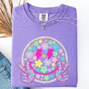 XXL Violet Purple Pastel Retro Smiley Face Bolts Beach Ready Vacation Sunshine Summer Fun Comfort Colors Tee